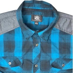 ROCK & REPUBLIC ☆ Blue / Black Plaid Long Sleeve Button Up Shirt